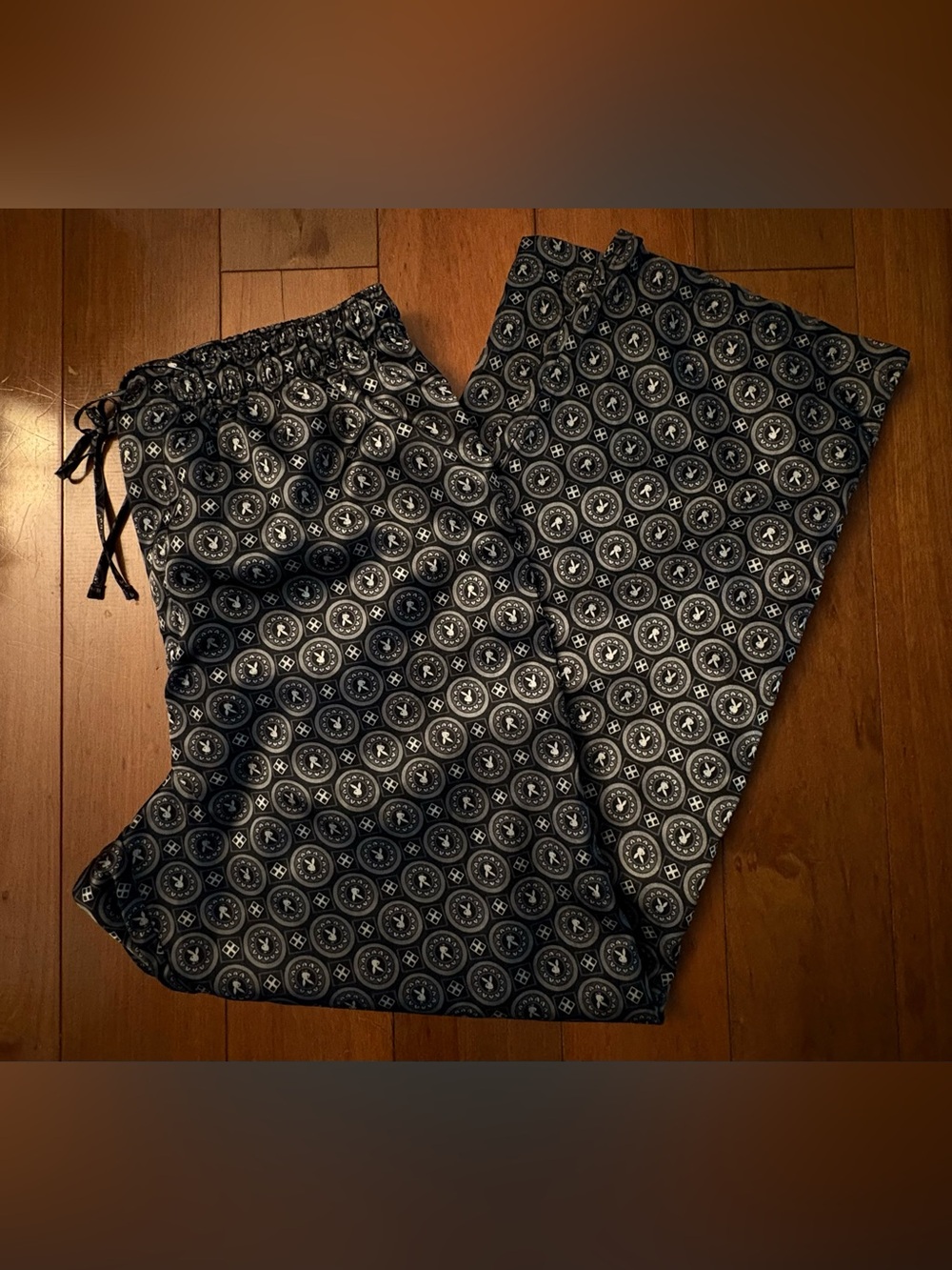 Playboy XL Satin Pajama Pants Playboy Bunny Black & White Drawstring Underwear